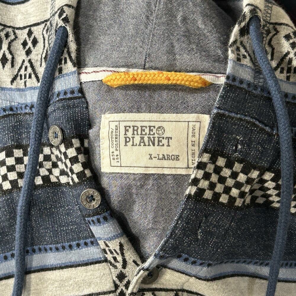 Free Planet Men XL Woven Hooded Pullover Front Pouch Bold Southwest Pattern Shir - Picture 2 of 13